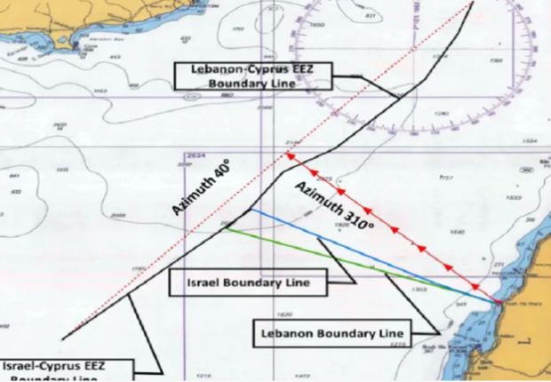 خريطة وزارة الطاقة الإسرائيلية الجديدة للمنطقة المتنازع عليها مع لبنان في المتوسط، نقلا عن جيروزاليم بوست