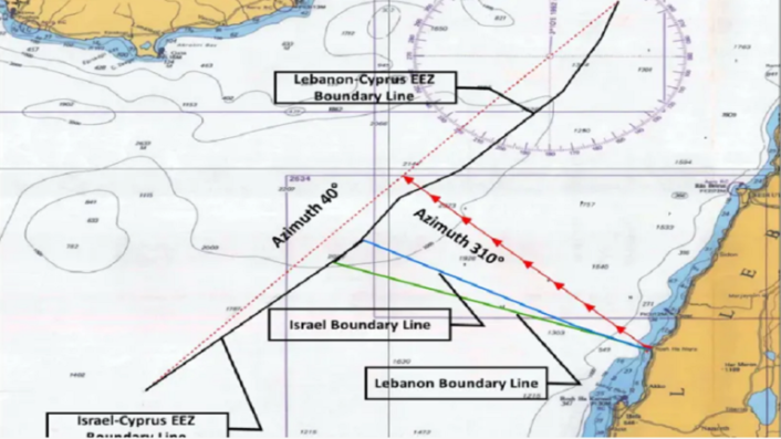 خريطة وزارة الطاقة الإسرائيلية الجديدة للمنطقة المتنازع عليها مع لبنان في المتوسط، نقلا عن جيروزاليم بوست